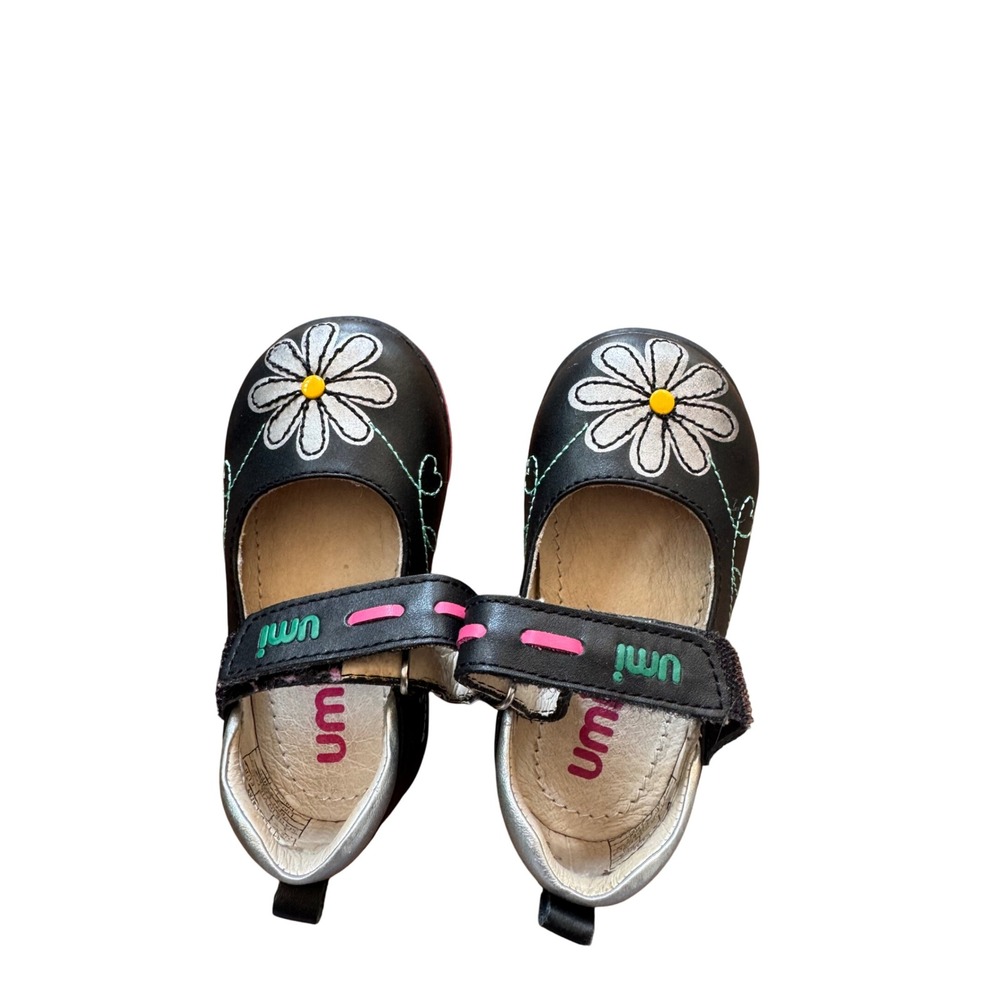 Umi Girls Black Leather‎ Flower Mary Jane Shoes Size 20 EUR 5C Toddler